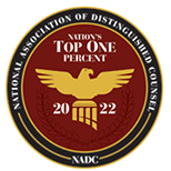 Nation's Top One Percent in 2022 awarded by National Association of Distinguished Counsel (NADC)